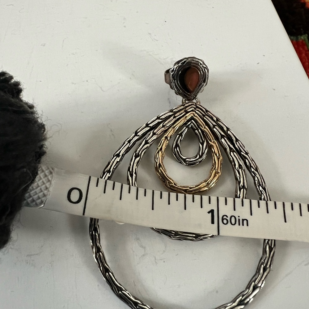 John Hardy Classic Chain Carved Drop Silver & 18k Earrings - Picture 5 of 8